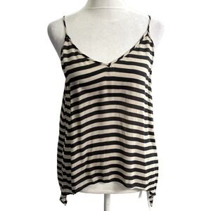 MASON Women Silk Cami Top V Neck Asymmetric Hem Striped Sz 6 Black Tan 18-12